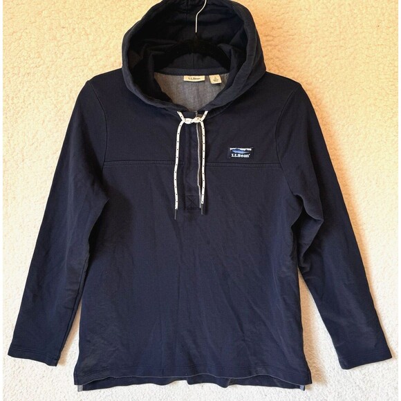 LL Bean Womens 1/4 Button Up Hoodie Pullover Size Small Pet 504299‎ Navy - Picture 3 of 12